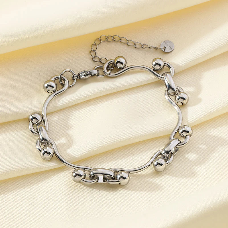 Silver Metal Texture Wrist Chain Bangle Bracelet