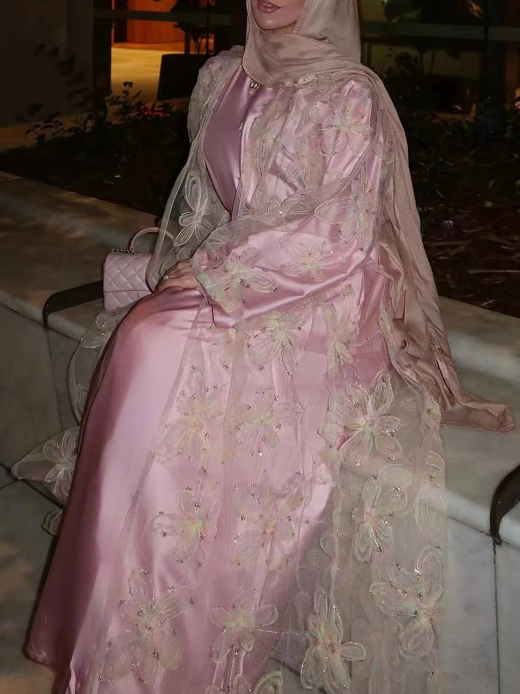 Flower Embroidery Party Abaya Dress