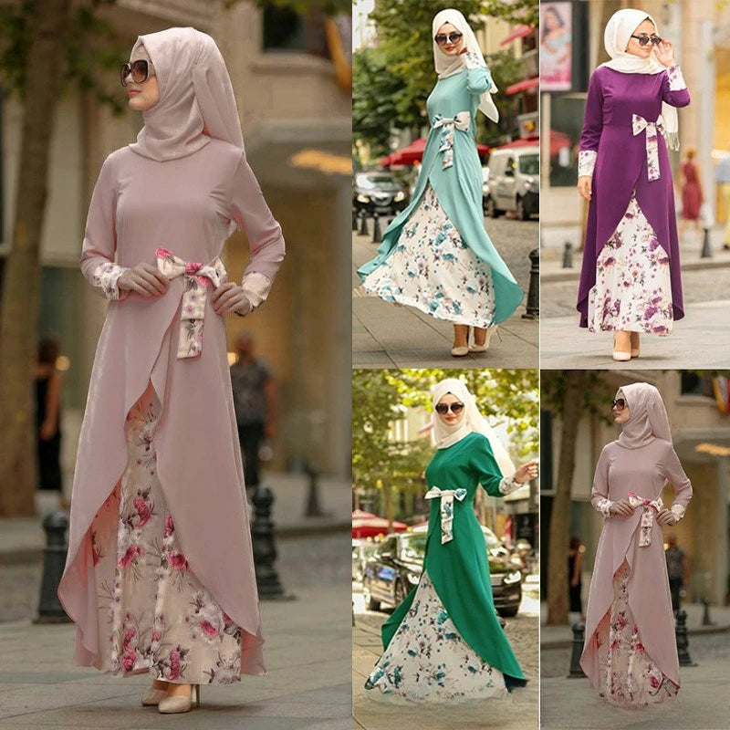 Floral Print Slim Dubai Abaya Evening Dress