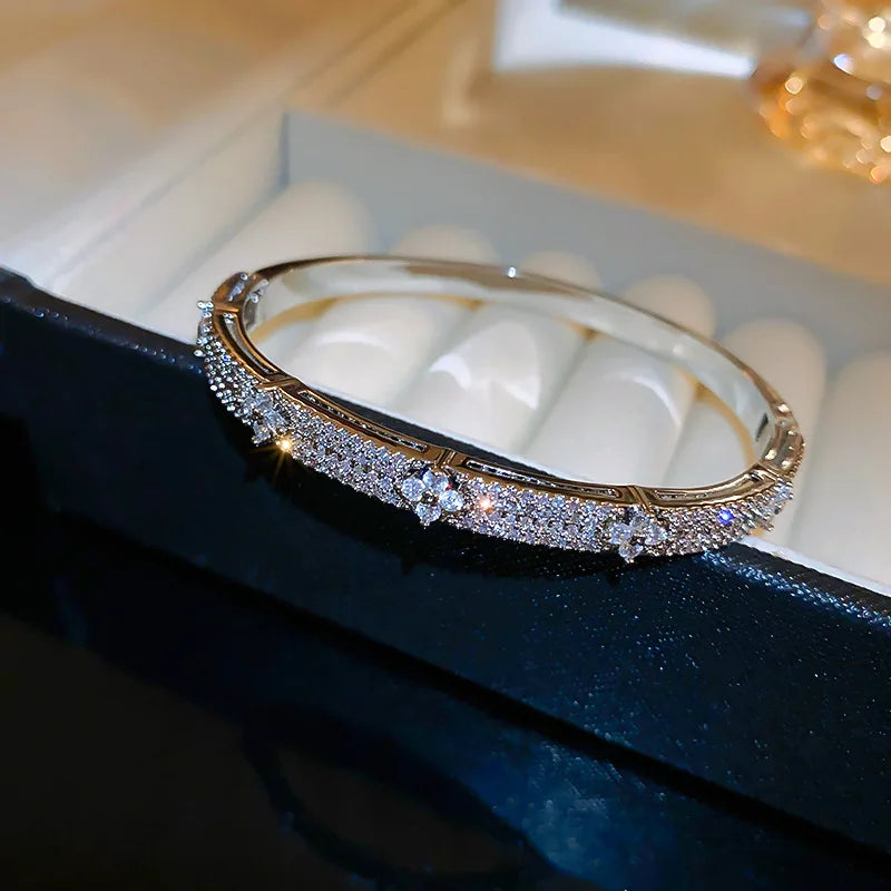 Cubic Zirconia Gold Silver Bangle Bracelet