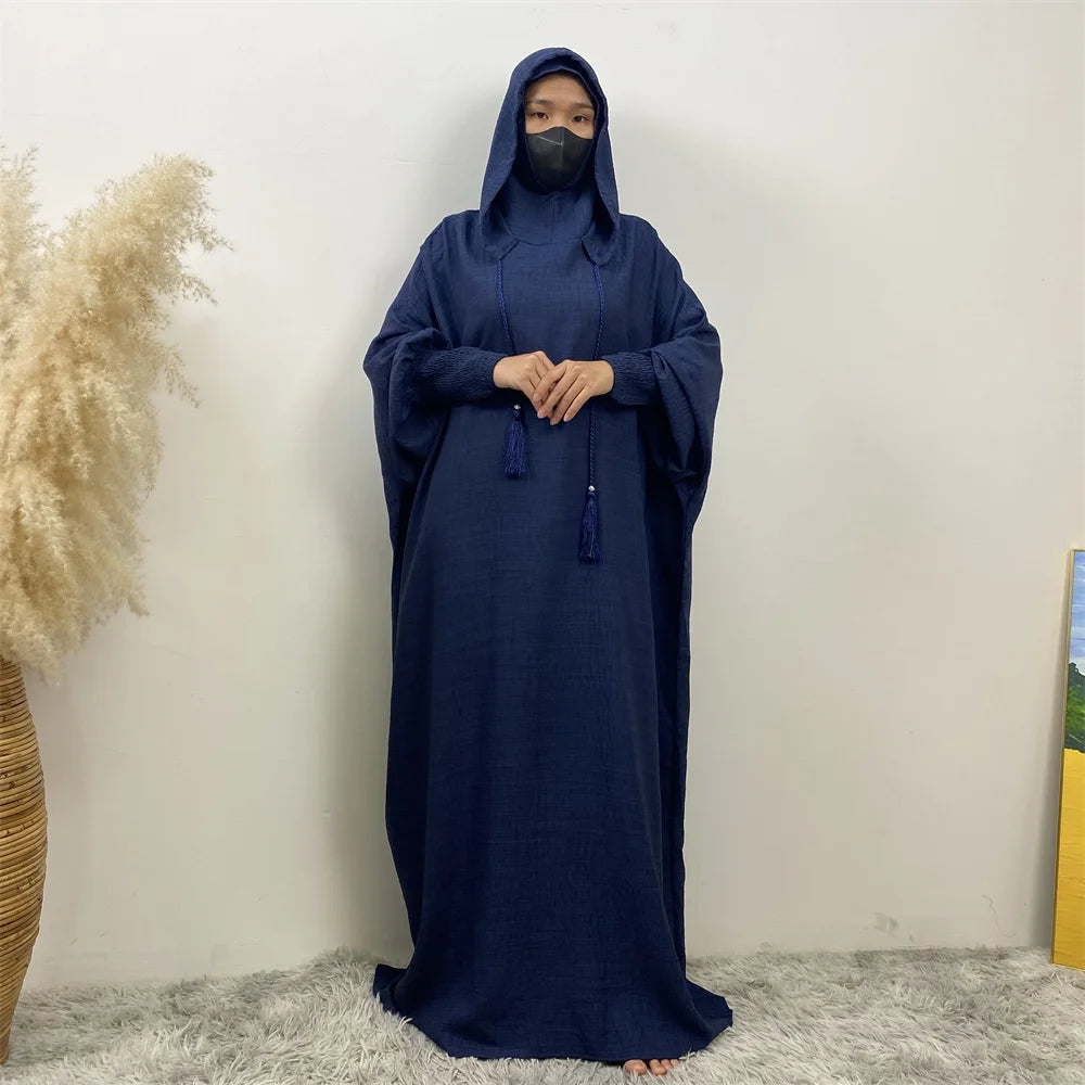 Hooded Batwing Sleeve Abaya Robe