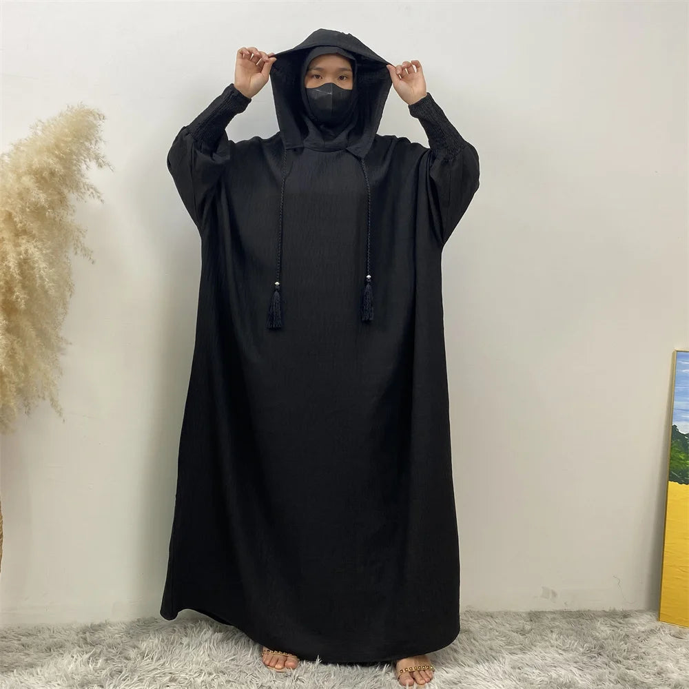 Hooded Batwing Sleeve Abaya Robe