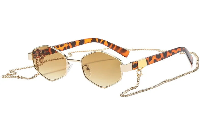 Fashionable Polygonal Metal Sunglasses For Women, Retro Personalized Street Style Sunglasses, Outdoor Casual Chain Sunglasses
