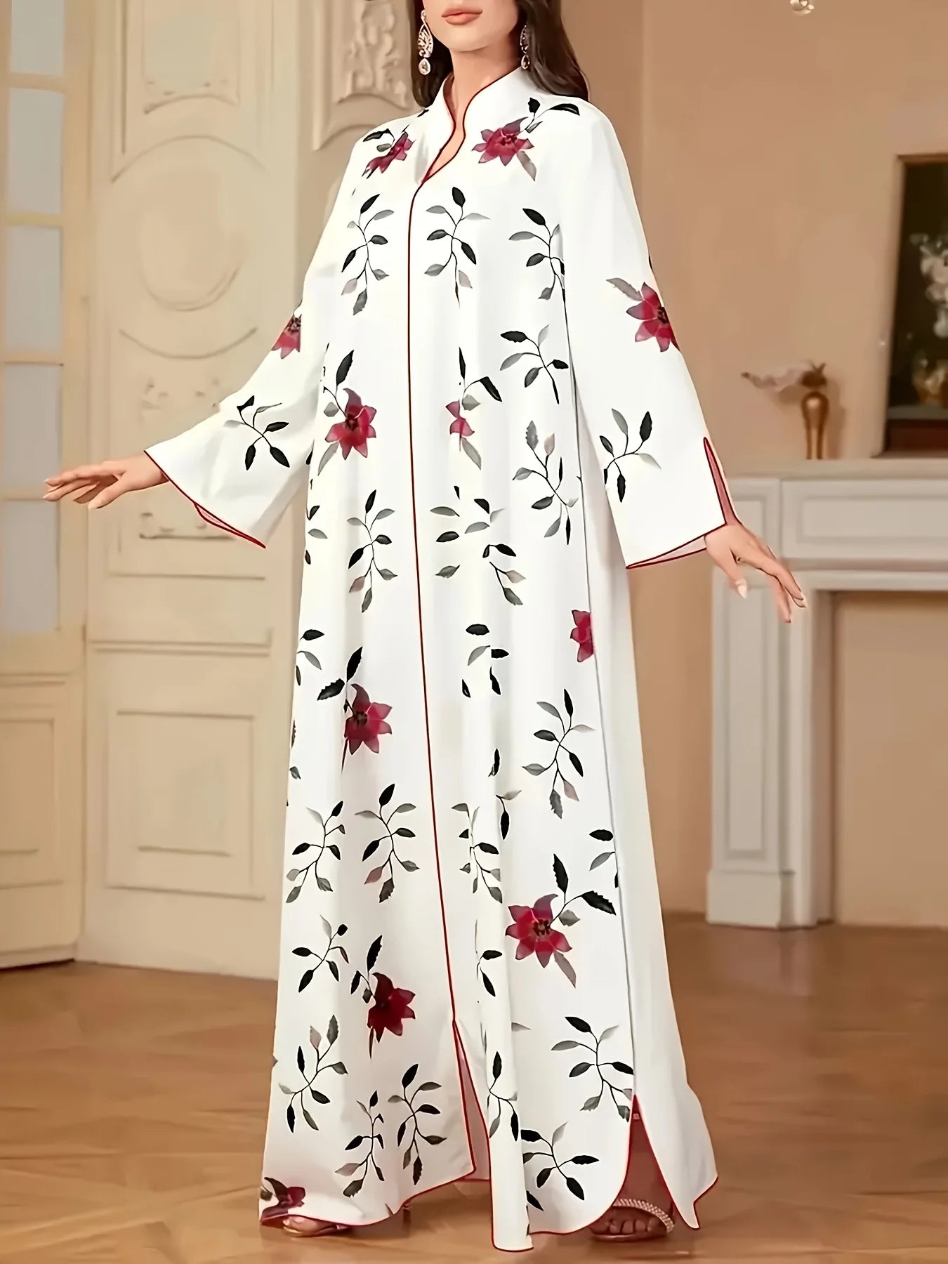 Floral Print V-Neck Slit Hem Maxi Skirt Dress