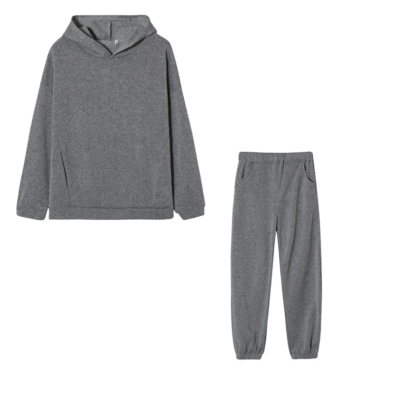 Monochrome Hooded Hoodie Set Casual European American Fashion 2-Piece Autumn Winter Hot Selling New Style