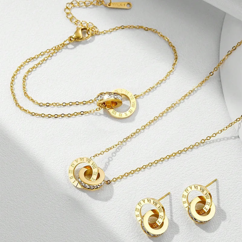 Roman Numerals Necklace Bracelet & Earrings Set