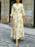 Floral Lantern Sleeve Long-Sleeve Maxi Dress