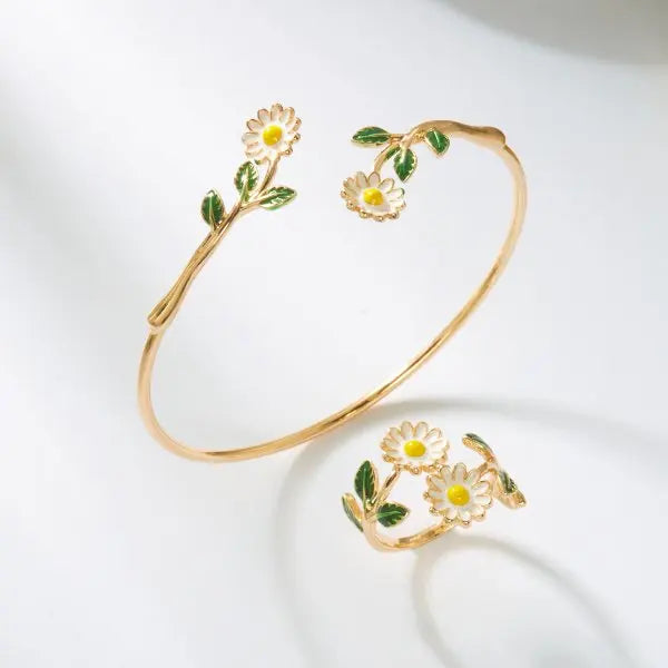 Enamel Flower Copper Bangle Bracelet