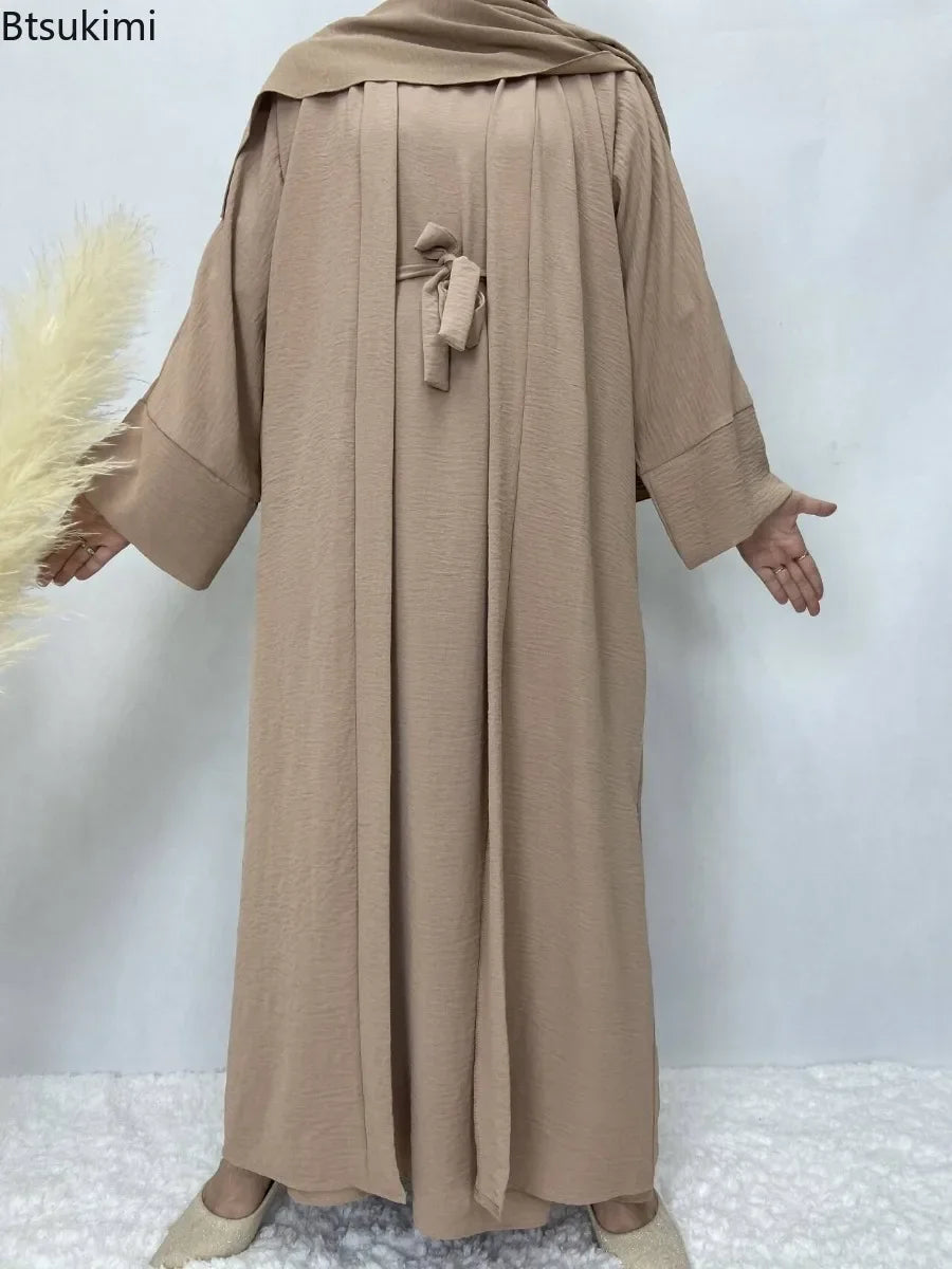 Two-Piece Abaya Robe Coat & Inner Dress Set
