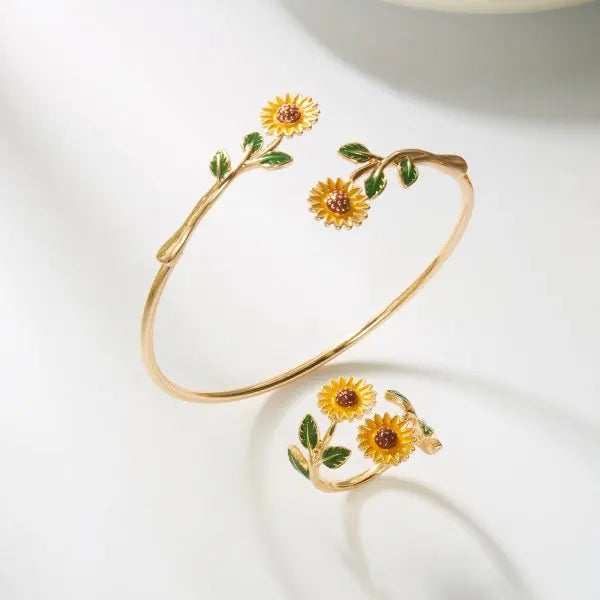 Enamel Flower Copper Bangle Bracelet