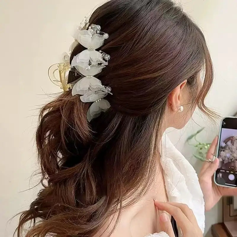 Sheer Butterfly Pearl Rhinestone Hair Claw