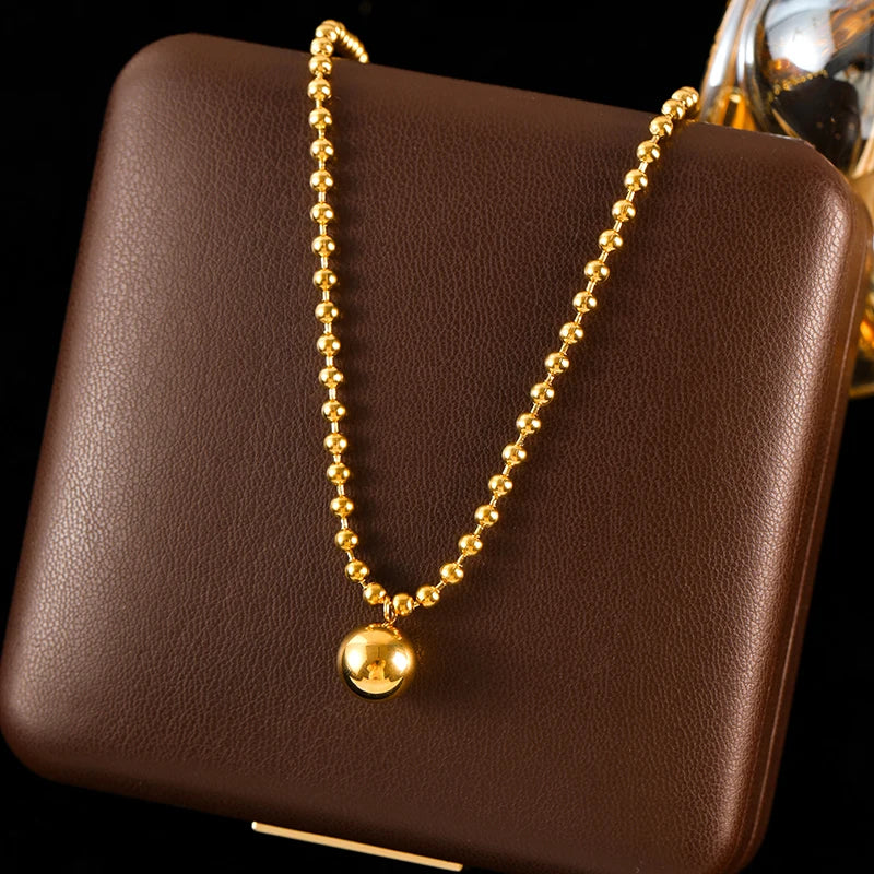 Gold Bead Ball Necklace Bracelet & Earrings Set