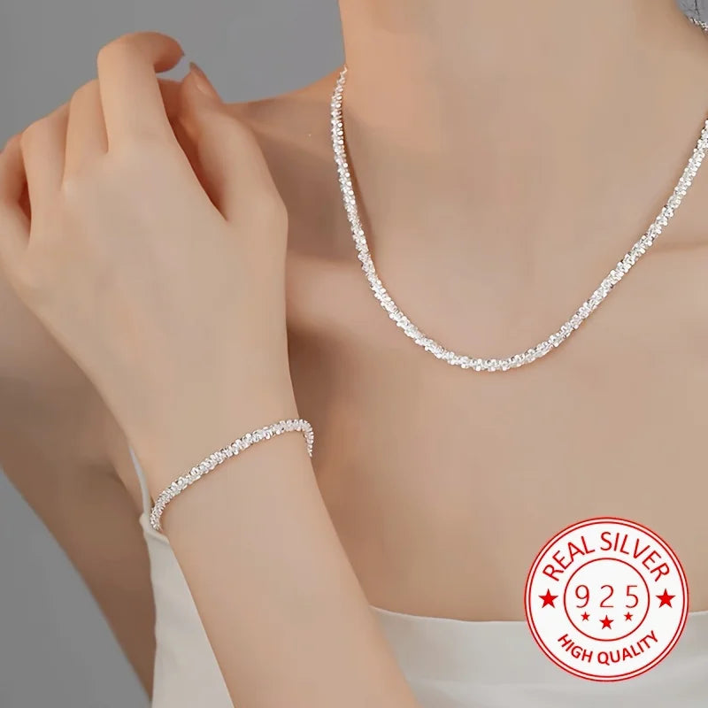 925 Sterling Silver Chain Bracelet & Necklace Set
