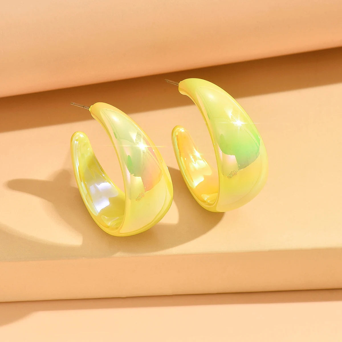 AB Colour Wide C-Type Hoop Earrings