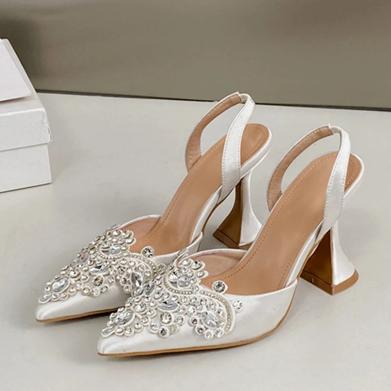 Crystal Rhinestone Pointed-Toe High Heel Sandals