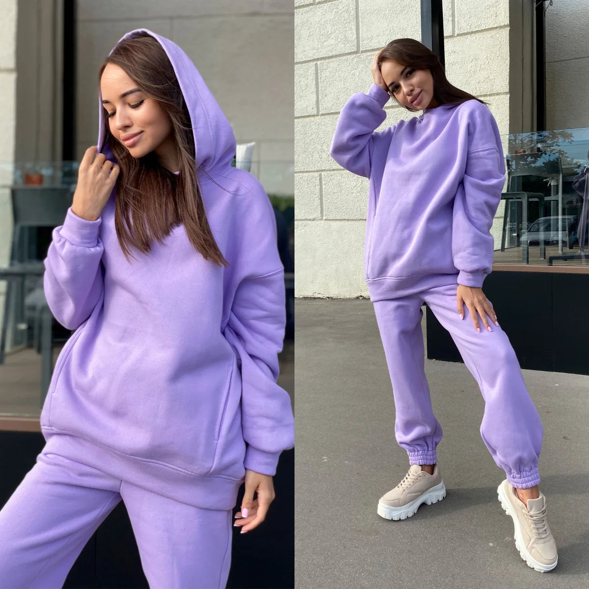 Monochrome Hooded Hoodie Set Casual European American Fashion 2-Piece Autumn Winter Hot Selling New Style