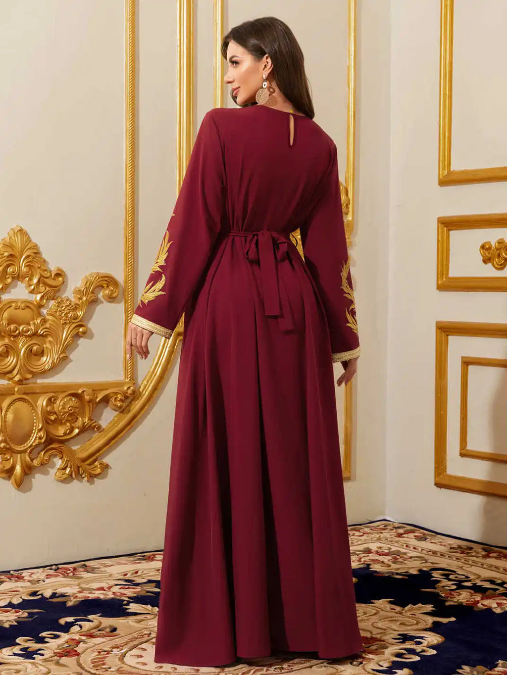 Embroidery Floral Open-Front Abaya Set