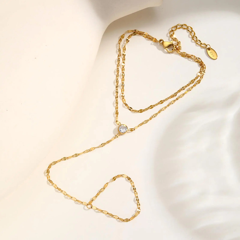 Gold Double Layer Hand Chain Ring Bracelet