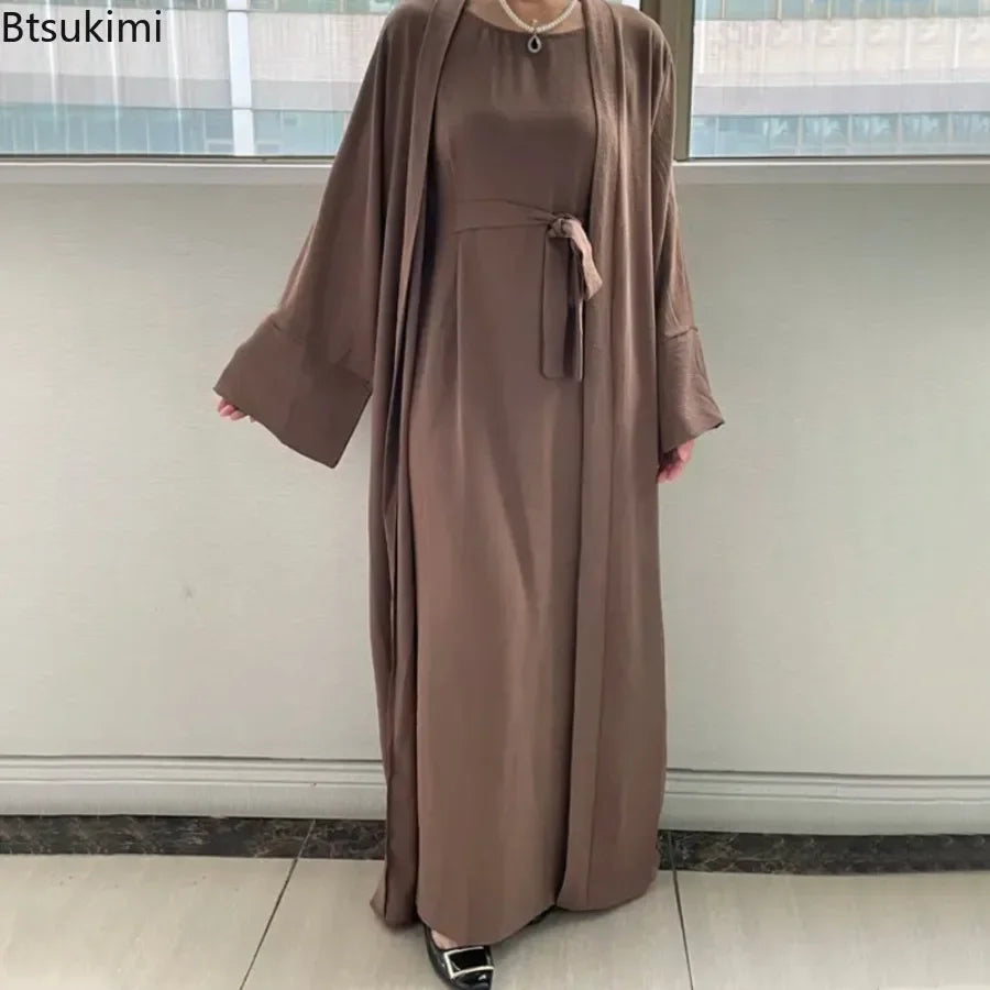 Two-Piece Abaya Robe Coat & Inner Dress Set