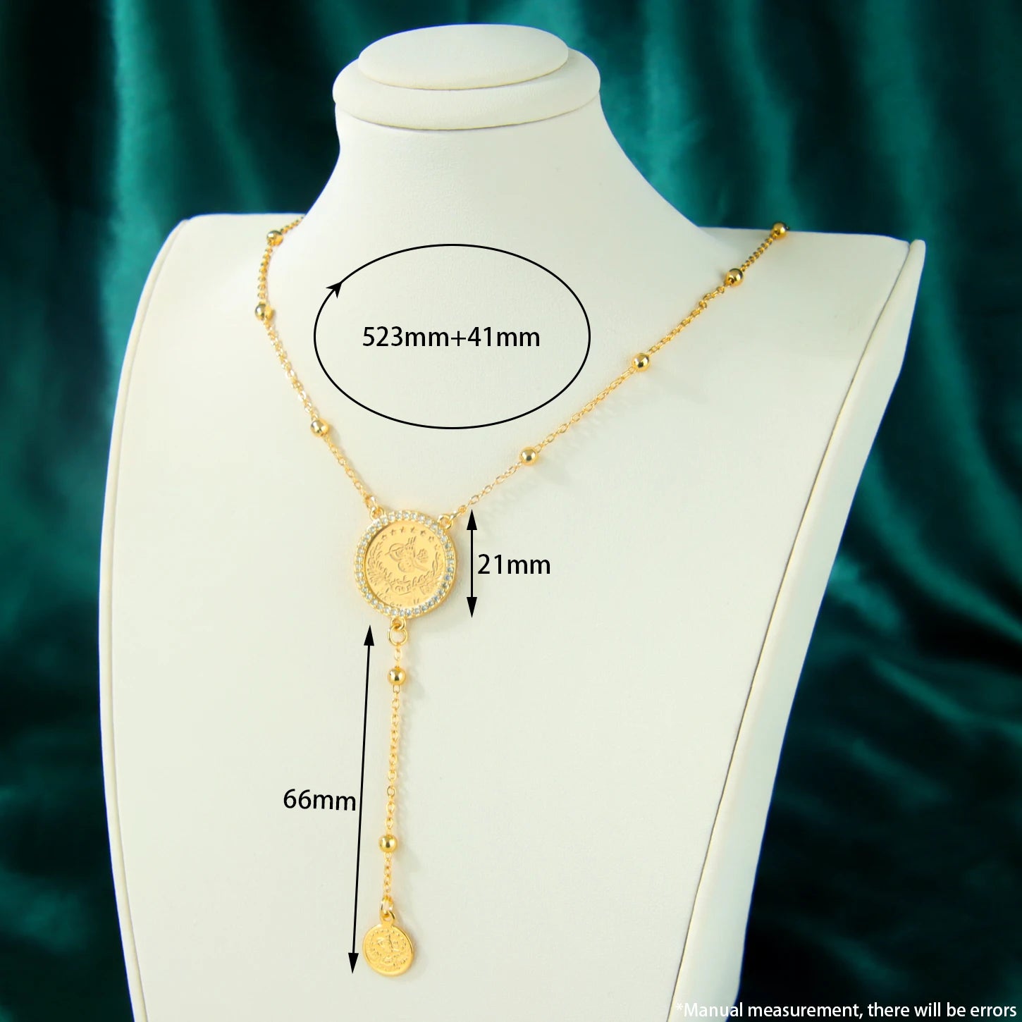 Islamic Gold Coins Long Pendant Necklace