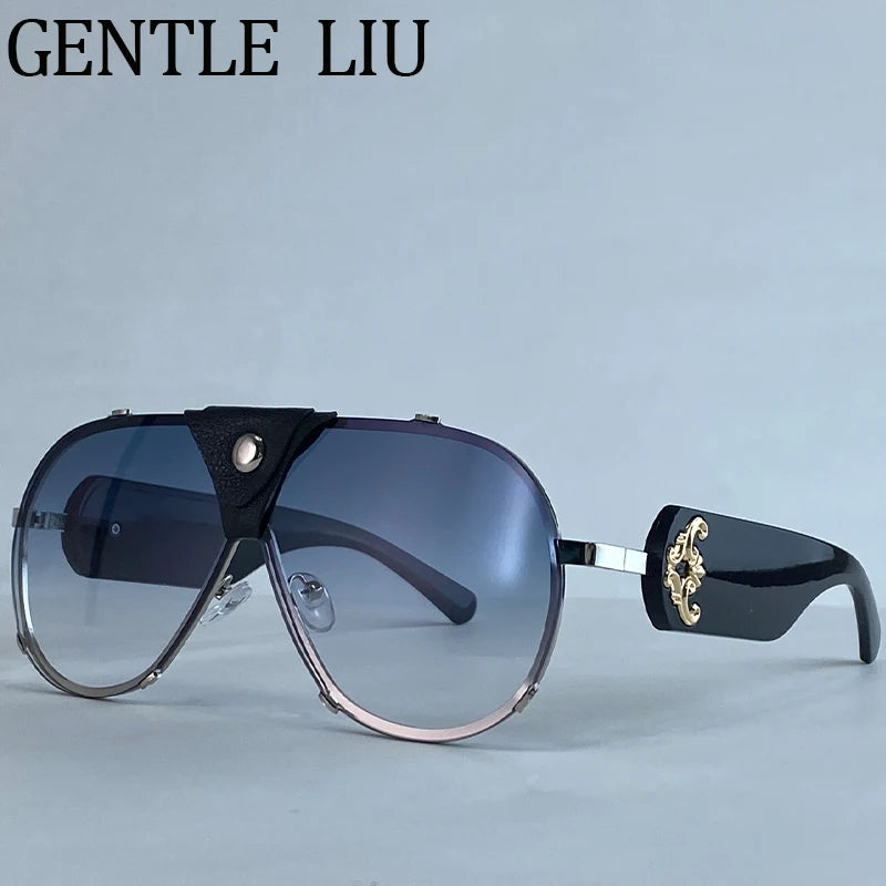 Vintage Oversized Steampunk Pilot Oval Sunglasses 2026 Luxury Brand Shield Sunglass Trendy Goggle Driving Eyewear Shades UV400