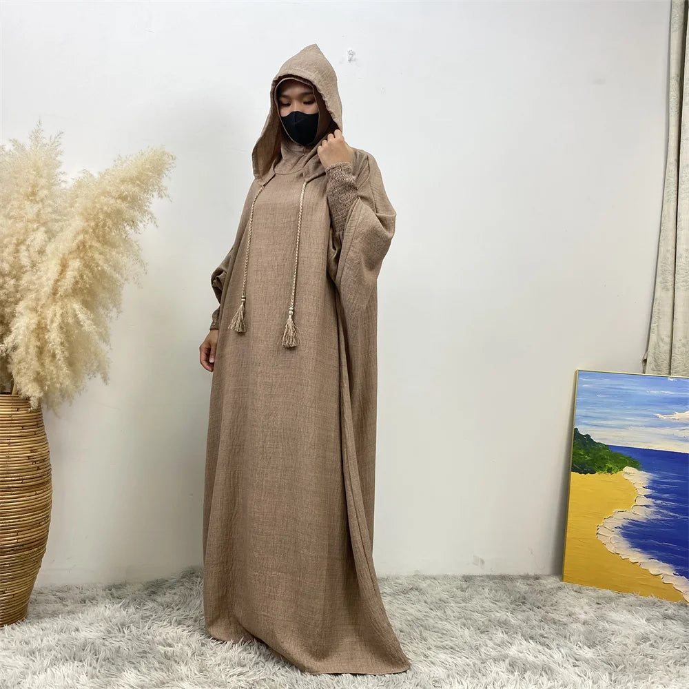Hooded Batwing Sleeve Abaya Robe