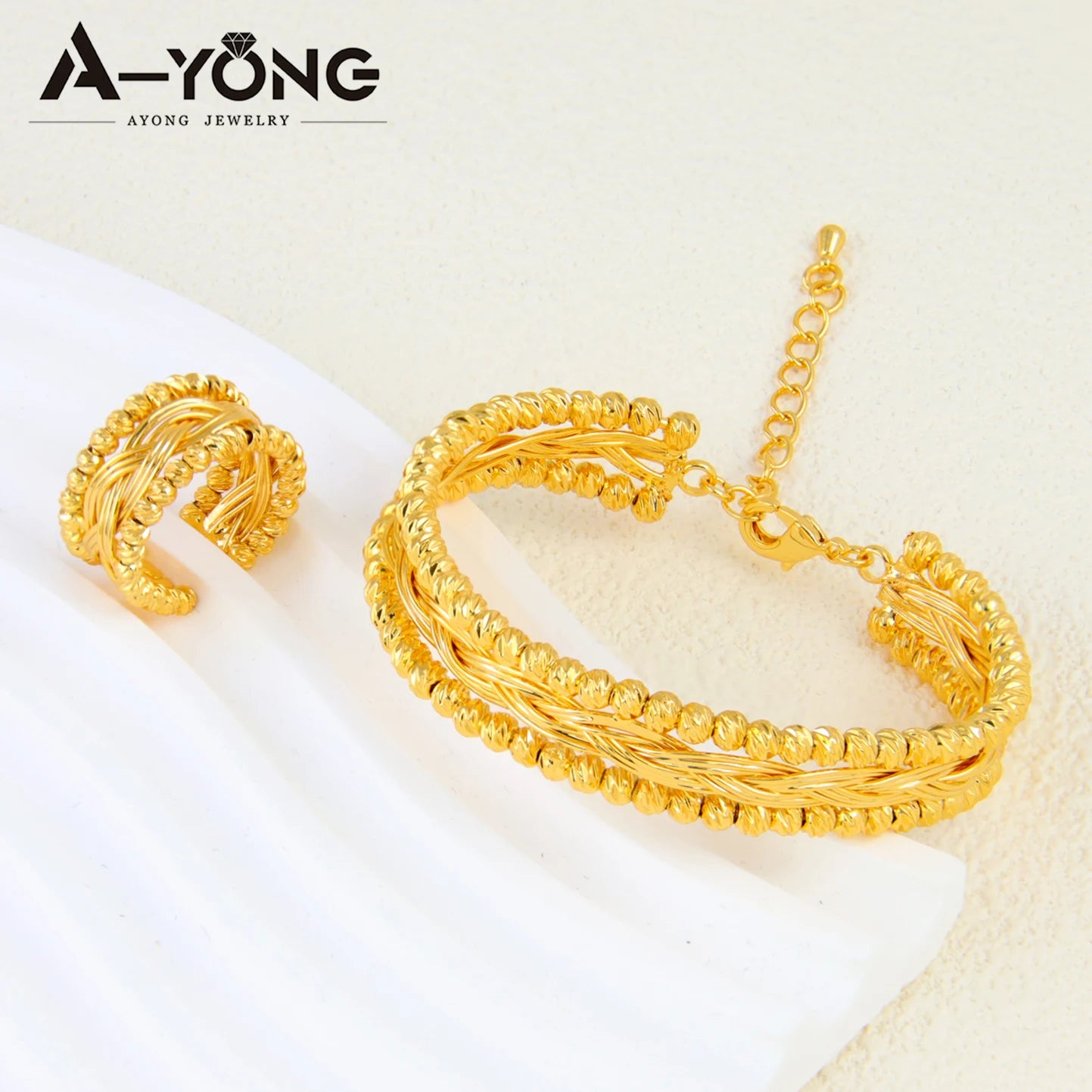 Dubai Gold Beads Wedding Bangles & Ring Set