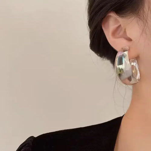 AB Colour Wide C-Type Hoop Earrings