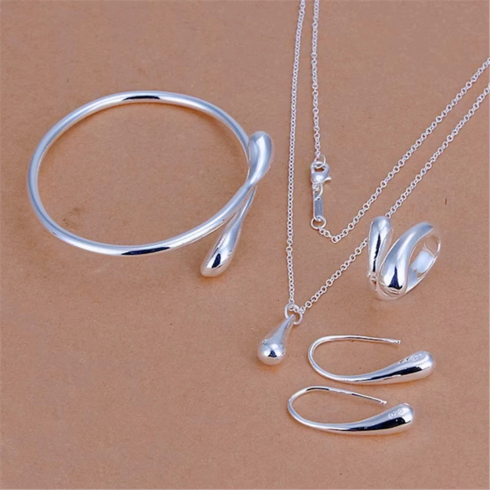 925 Sterling Silver Water Drop Jewellery Set