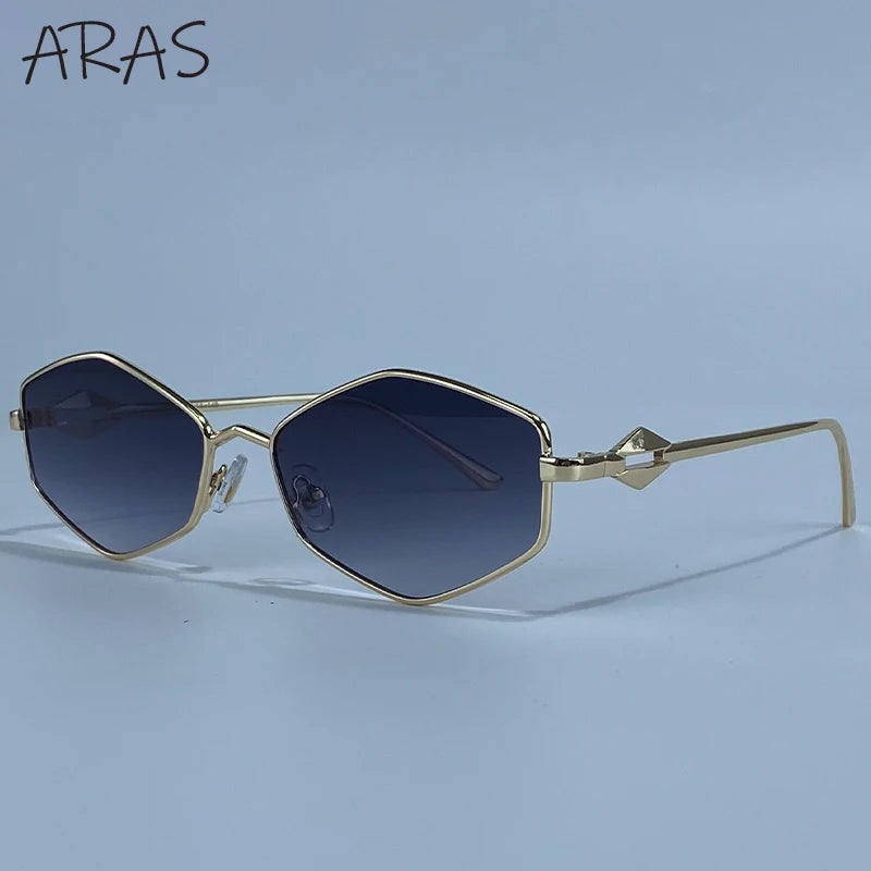 New Vintage Fashion Hexagon Sunglasses Women 2026 Luxury Brand Sexy Punk Rhombus Sun Glasses For Lady Metal Frame Eyewear Shades