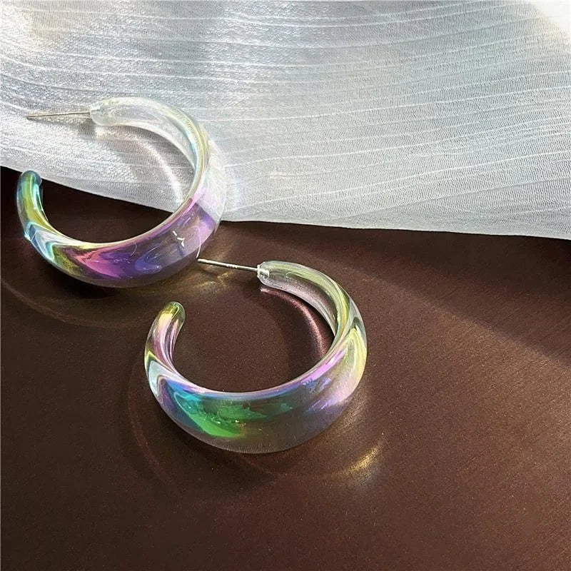 AB Colour Wide C-Type Hoop Earrings