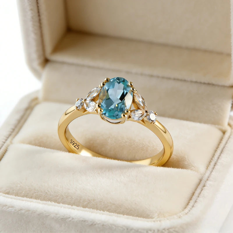925 Silver Sea Blue Oval Ring