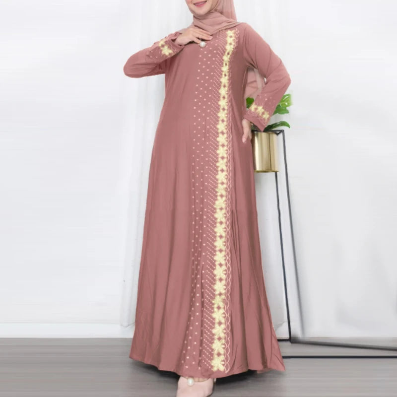 Floral Print Long Sleeve Abaya Maxi Sundress