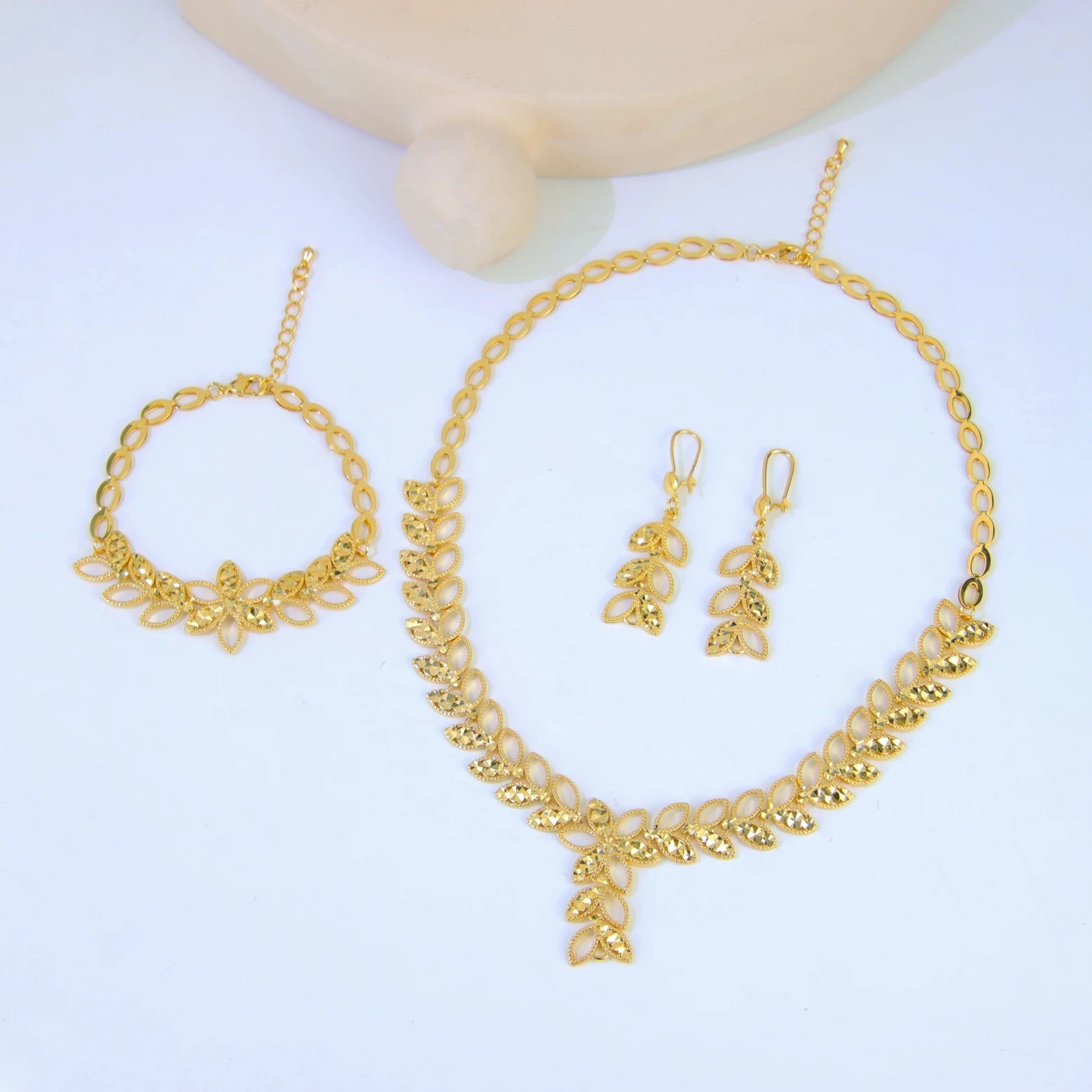 Dubai Wedding Gold Necklace Bracelet & Earrings Set