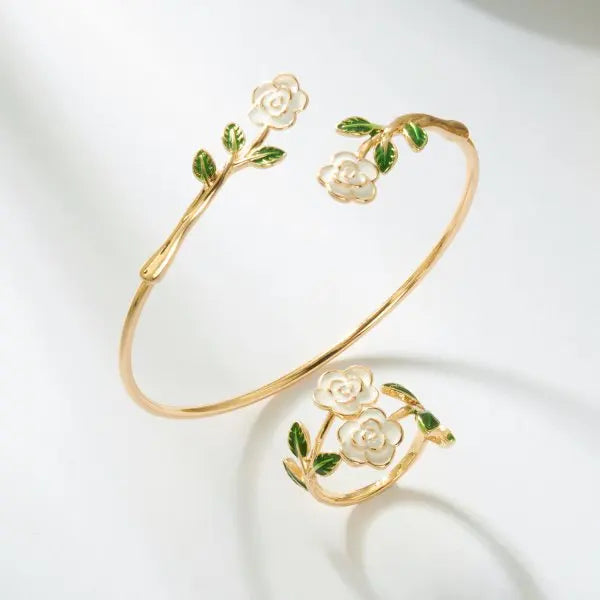 Enamel Flower Copper Bangle Bracelet
