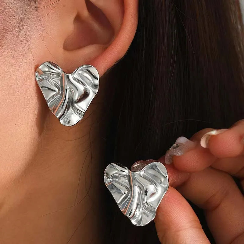 Gold Geometric Pleated Stud Earrings