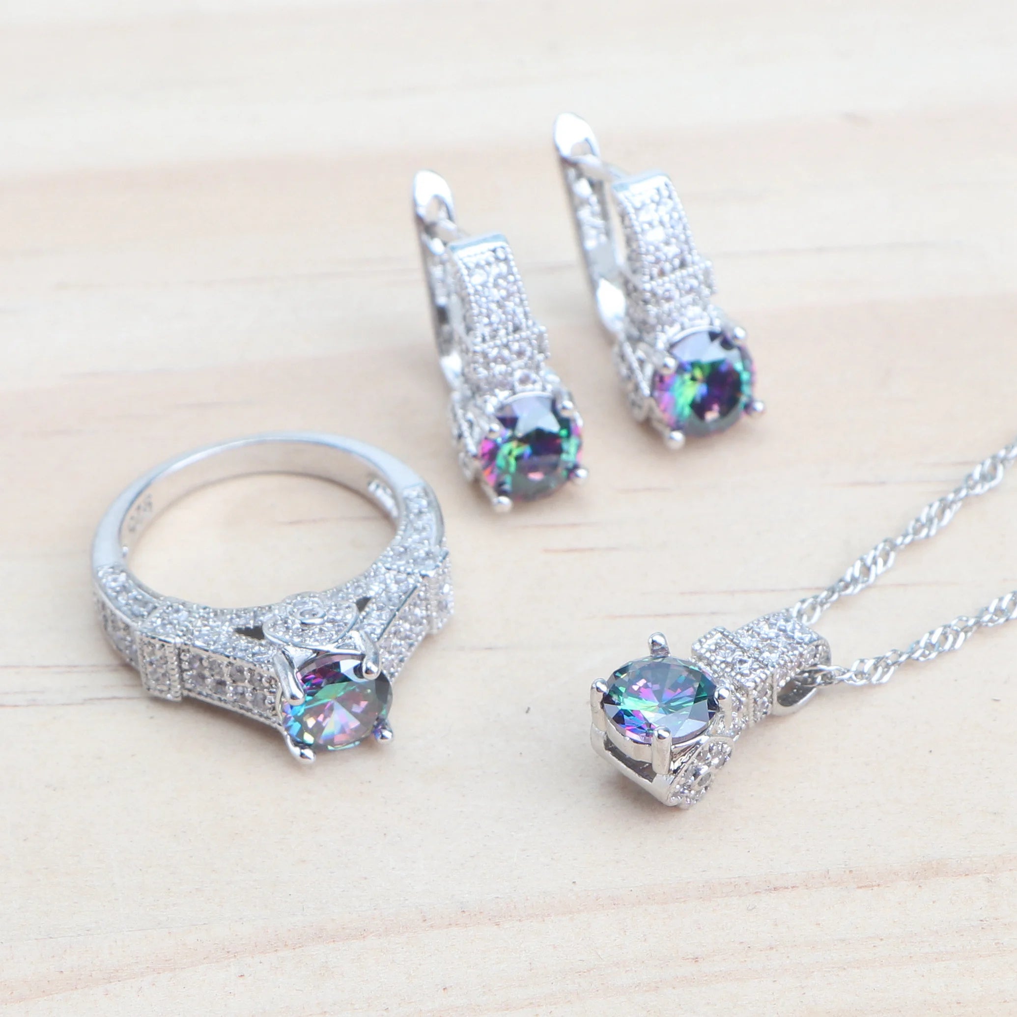 925 Sterling Silver Purple Zircon Jewellery Set