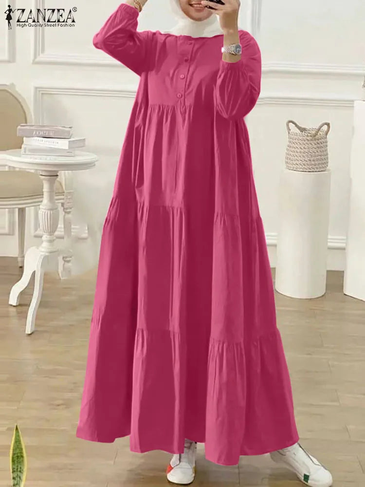 Tiered Lantern Sleeve Abaya Maxi Dress