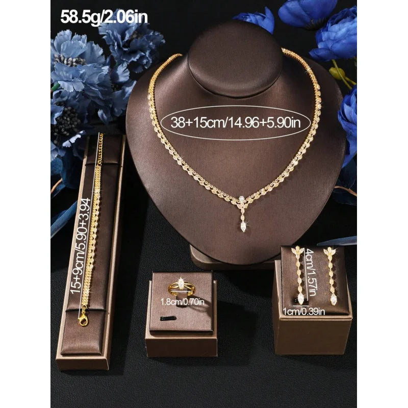 5pcs Set Golden Key Crystal Jewelry Set