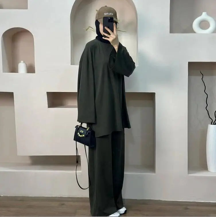 Muslim Long Sleeve Top & Pants 2-Piece Set