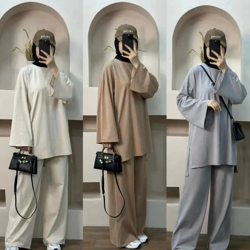 Muslim Long Sleeve Top & Pants 2-Piece Set