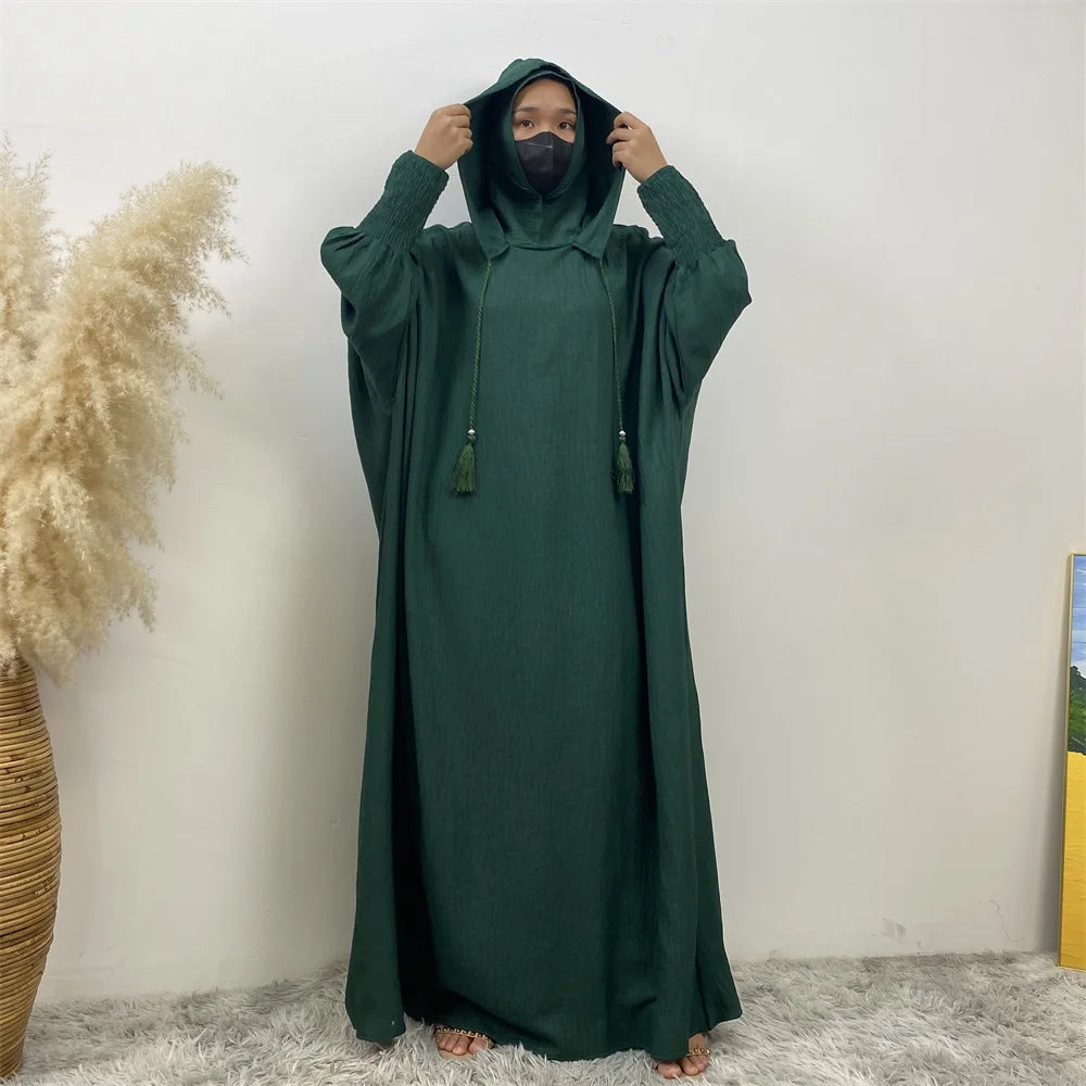 Hooded Batwing Sleeve Abaya Robe