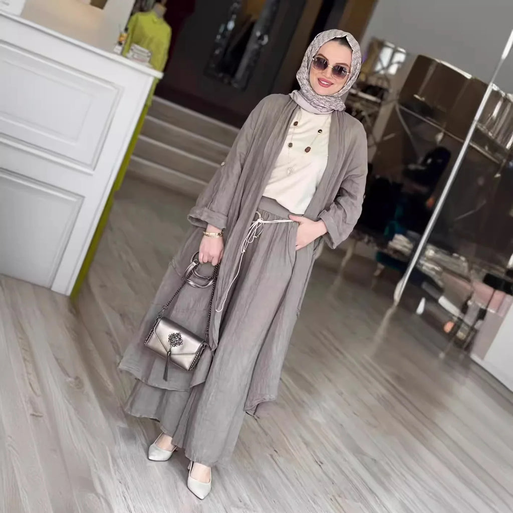 Abaya Blouse & Wide Leg Pants Two-Piece Set