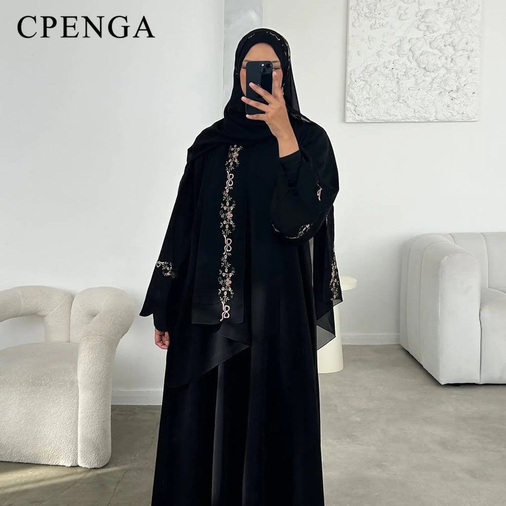 Luxurious Floral Embroidery Hijab Abaya Kaftan