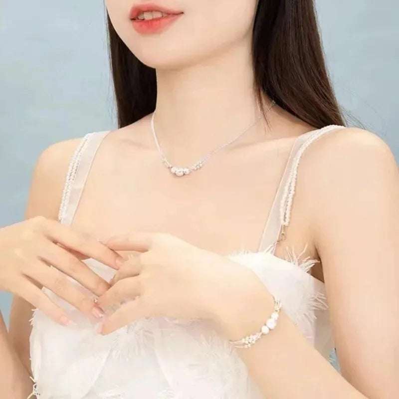 925 Sterling Silver Multi-Layer Beads Necklace & Bracelet Set