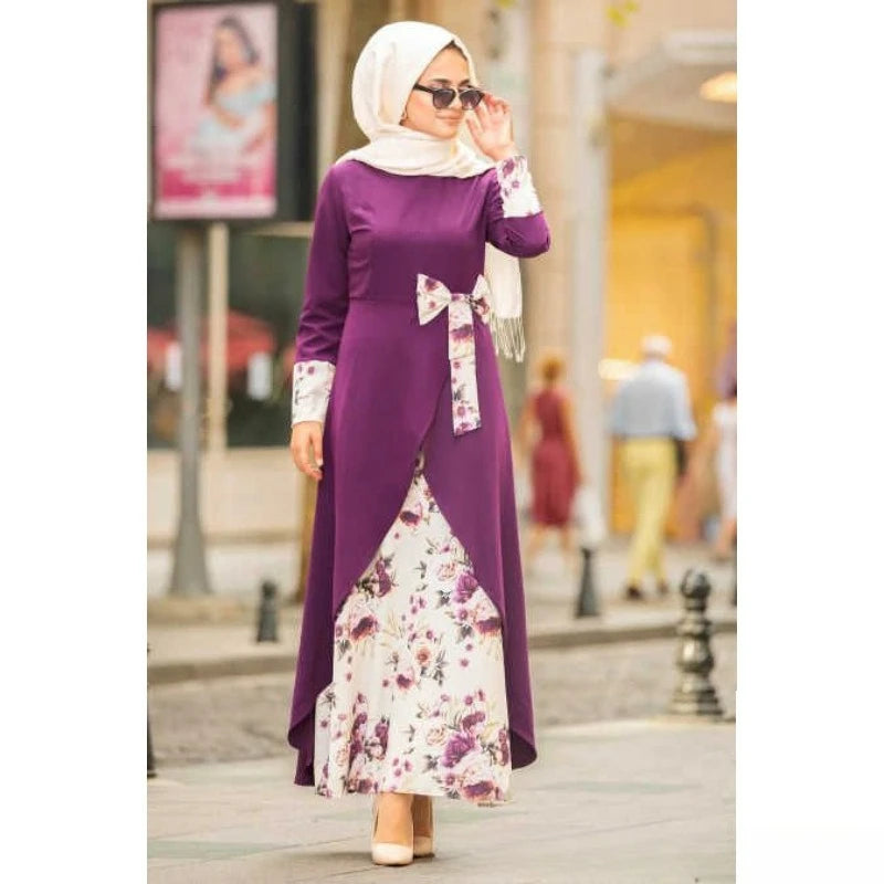 Floral Print Slim Dubai Abaya Evening Dress