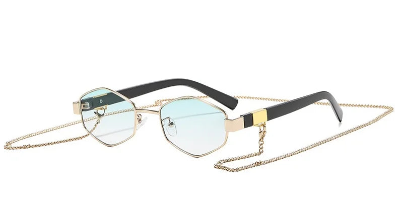 Fashionable Polygonal Metal Sunglasses For Women, Retro Personalized Street Style Sunglasses, Outdoor Casual Chain Sunglasses