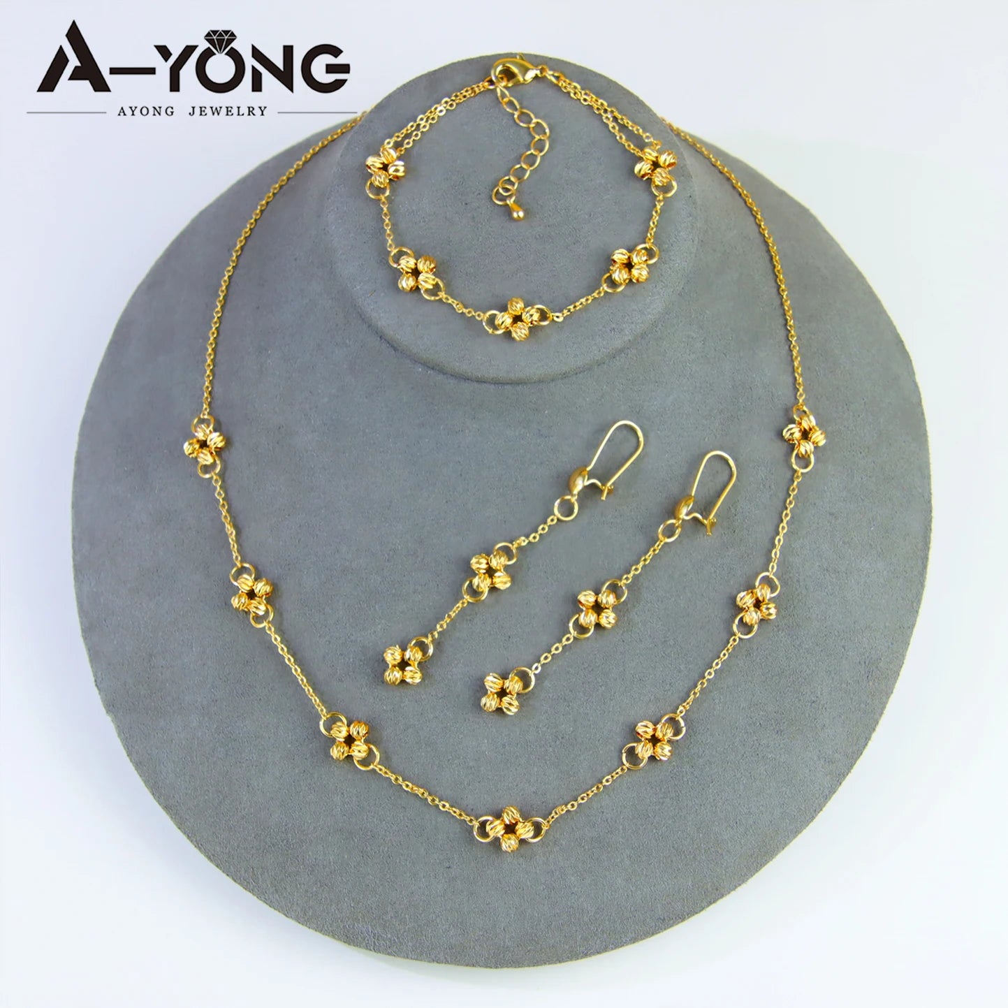 Italian Gold Bead Flower Necklace Set