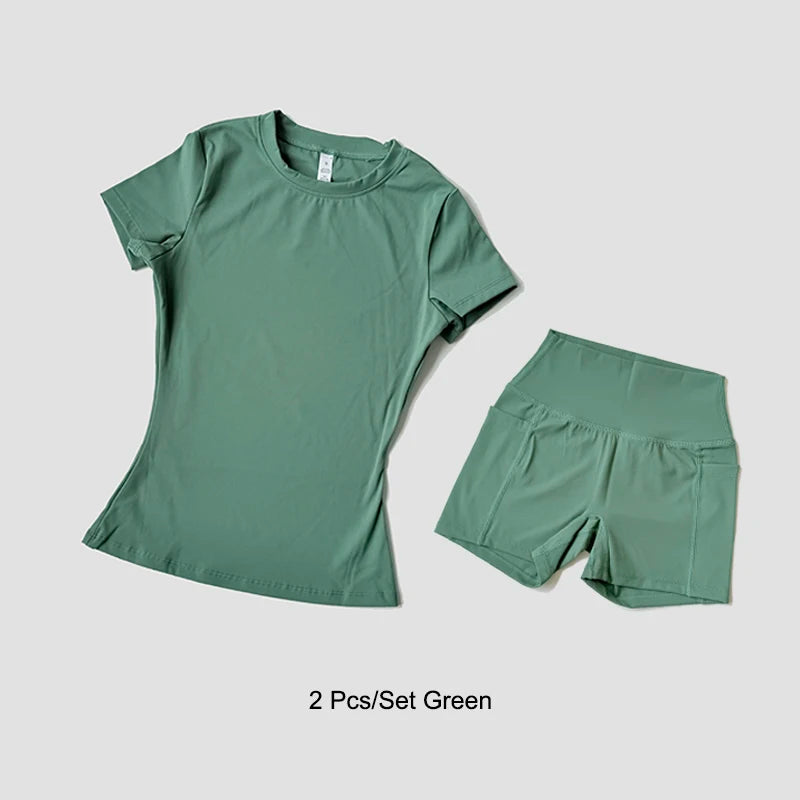 WAREBALL Women Yoga Set Gym Sportswear Sport Top Hight Waist Shorts Suit Fitness Workout Butt Lifting Short Tight Suit