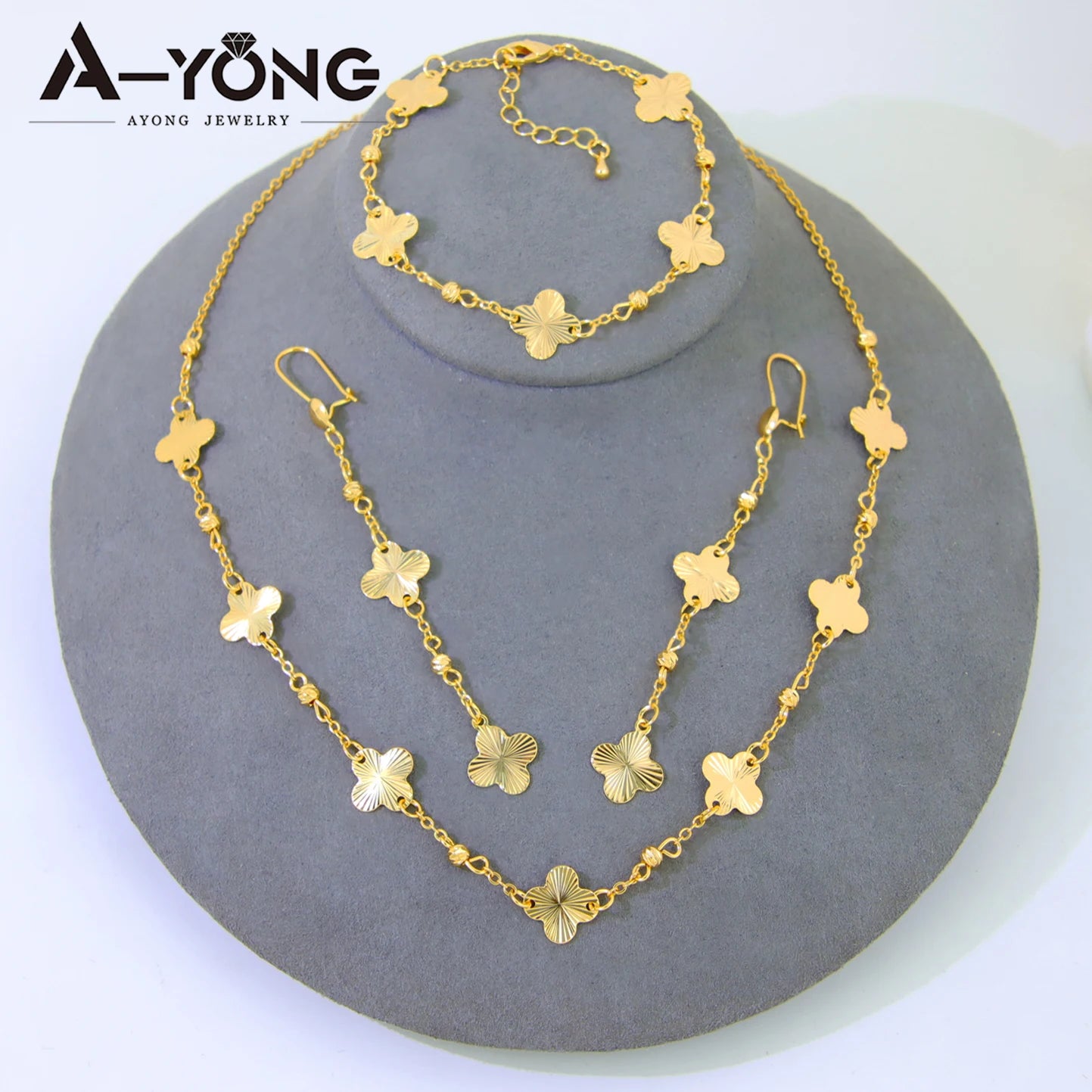 Italian Gold Bead Flower Necklace Set